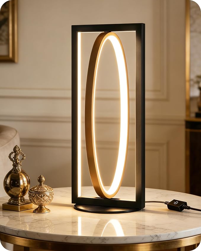 Modern LED Table Lamp, Dimmable Minimalist Bedside Lamp, 3 Color Temperatures, Angle Adjustable, Cute Desk Lamp, Nightstand Lamp for Living Room, Bedroom, Office, Black and Gold D62TL05