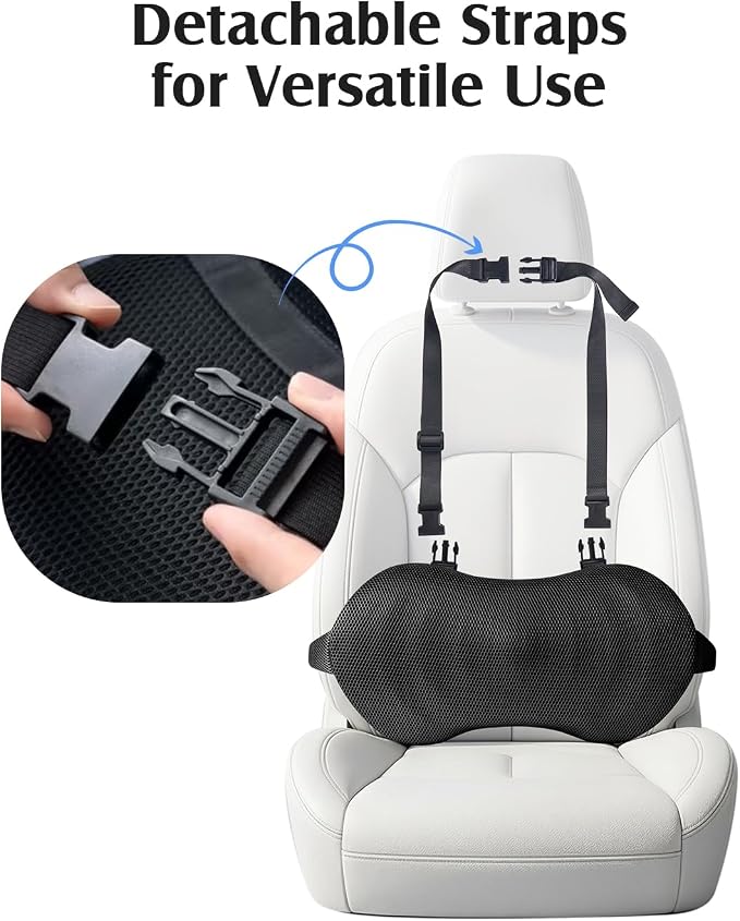 YFONG Lumbar Support Pillow for Car Seat, Back Support with Adjustable Straps Securely Fixed for Driving Seat Pain Relief, Office Chair Car Essentials Back Cushion, Black