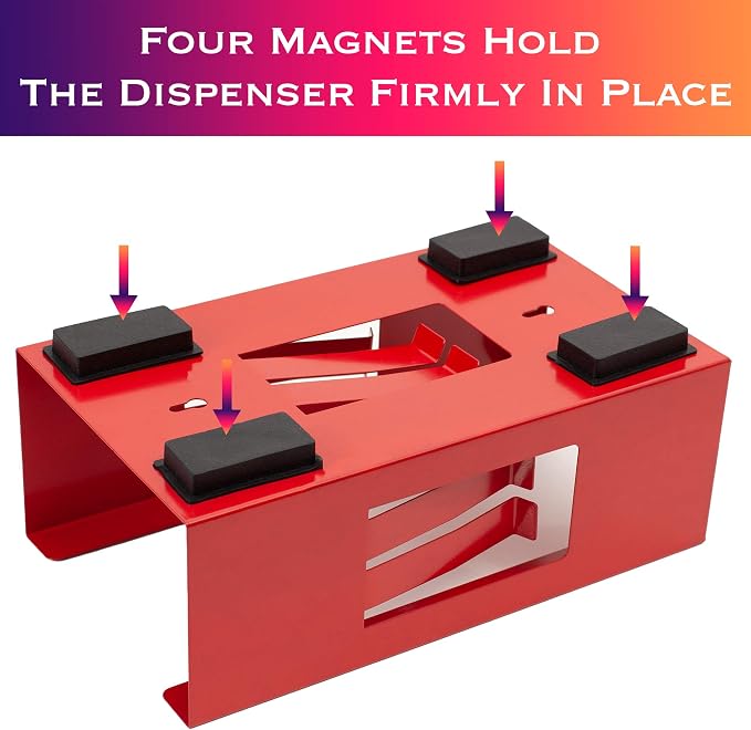 Magnetic Glove Holder,Glove Box Holder,Glove Dispenser,Durable Coated Steel,Space Saving Design for Work,Shop, Garage,Medical Office,Laundry Room,Kitchen,Hospital,Fridge,Wall Mount (Red)