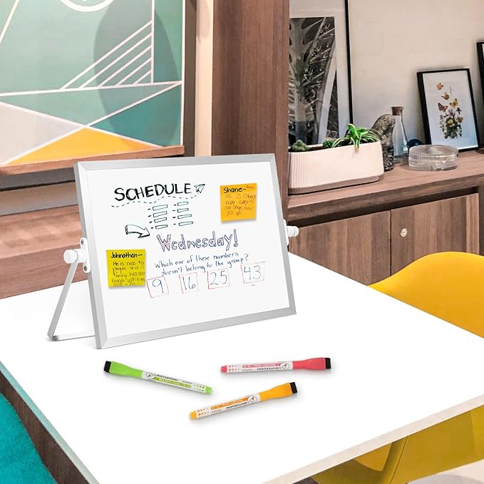 Double-Sided Magnetic White Board with Stand, 12" x 8" | Dry Erase Board with Stand, Desktop Whiteboard Easel , Portable Small White board dry erase for Drawing, Office, Home