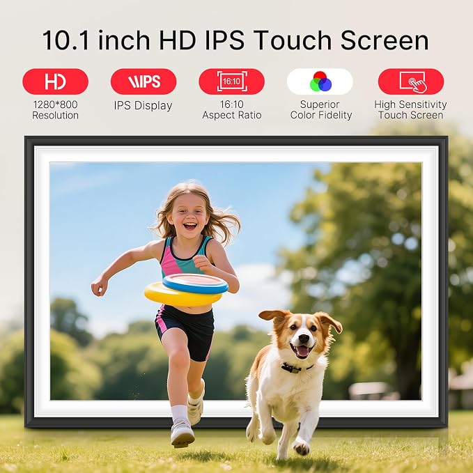 Frameo 10.1" Digital Picture Frame, Smart WiFi Digital Photo Frame with 1280x800 HD IPS Touch Screen 32GB Storage Auto-Rotate Wall Mounted, Share Photos/Videos from Phone Anywhere(Black&White)