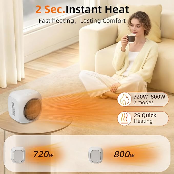 Space Heater with Mug Warmer, Electric Space Heaters for Indoor Use with Thermostatc, Candle Warmer Pate for Bedroom, Office, Large Room Use