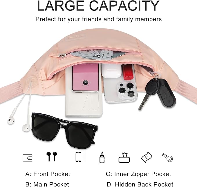 MAXTOP Large Mono Pink Fanny Pack Cute Belt Bag for Women Gift Trendy Stuff | Versatile,4-Zipper Pockets,Crossbody Bag Waist Purse for Women Fanny Pack Trendy Belt Bag with Adjustable Strap