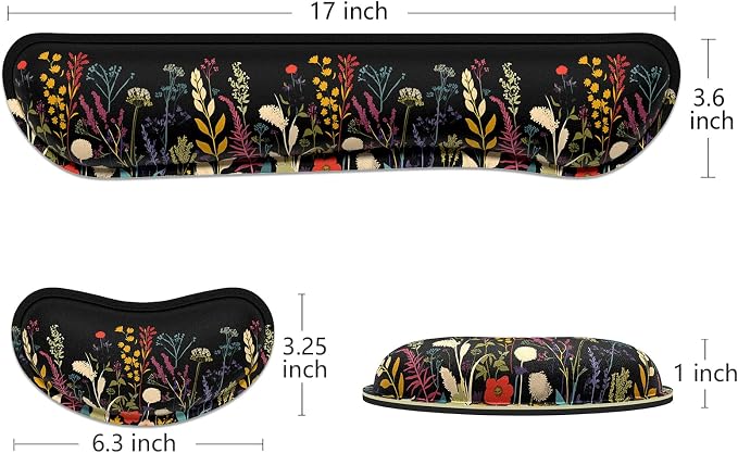 Dapesuom Enlarge Keyboard Wrist Rest, Memory Foam Wrist Cushion for Desk Mats Support, Typing Pain Relief Keyboard Mouse Pad Rests Set with Non-Slip Base for Gaming Laptop Computer, Floral Cartoon