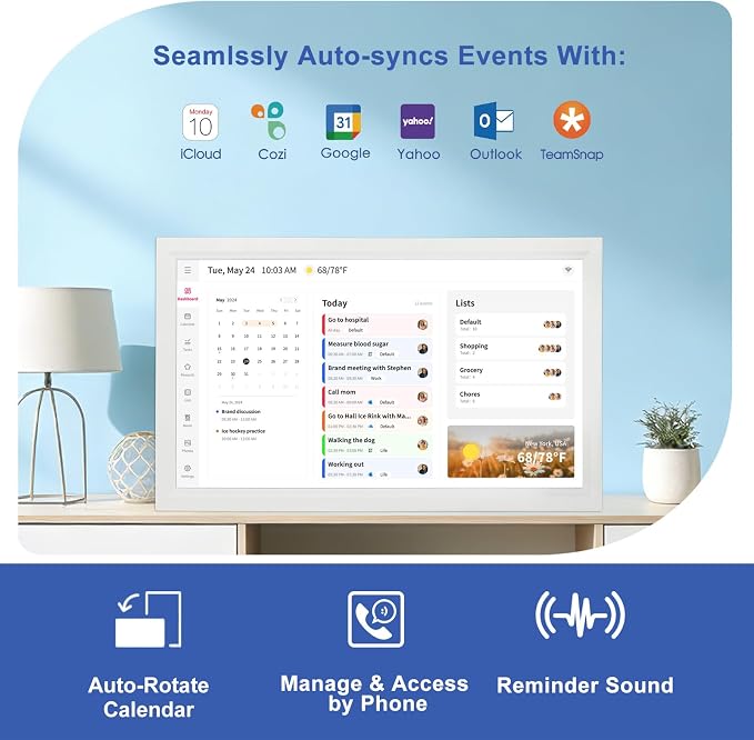 Whale Framely Digital Wall Calendar 21.5 Inch Large, Smart Family Schedule & Chore Chart, IPS FHD Touchscreen Wall Planner with Auto-Rotate, Wall Organizer, Gift for Women/Men，Father/Grandpa