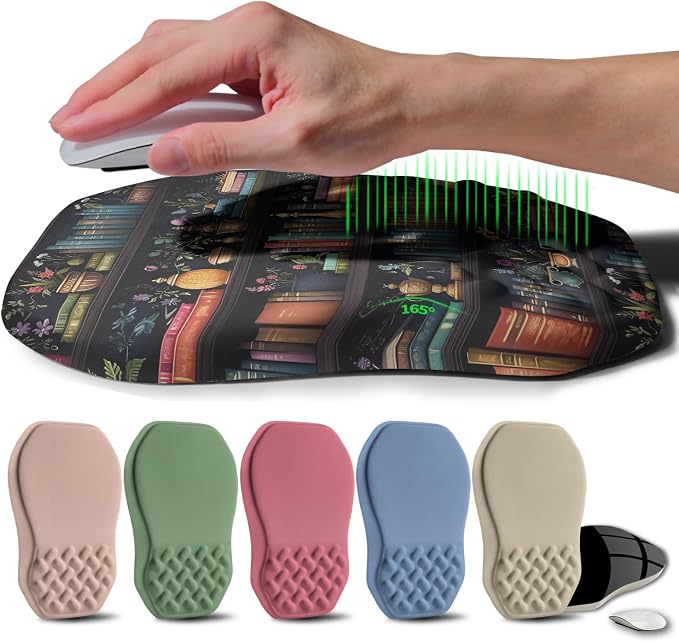 Ergonomic Raised Mouse Pad Wrist Support with Bilateral Slope Memory Foam Mousepad for Wrist Rest and Carpal Tunnel Pain Relief 11.8x7.9〃Bookshelf