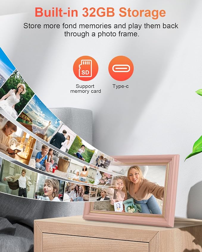 Frameo Digital Frame 10.1 Inch WiFi Digital Photo Frame with 32GB Storage, 1280x800 HD IPS Touch Screen Picture Frames with Frameo APP, Long Distance Realationship Gifts, Elderly Tech-Coral Pink