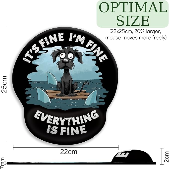 LIMKRIAN Funny Dog Ergonomic Mouse Pad with Gel Wrist Rest, It's Fine | Non-Slip PU Base, Smooth Surface, Cooling Gel Eases Wrist Pain, Comfort Wrist Support, Cute Office Desk Accessories Decor
