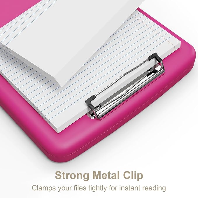 Piasoenc Clipboard with Storage, 8.5 x 11 Clip Board with Pen Holder, Red | High Capacity, Heavy Duty Plastic Organization Box for A4 Legal Paper Folder, Folio & Side-Opening Nurses, Teachers, Student