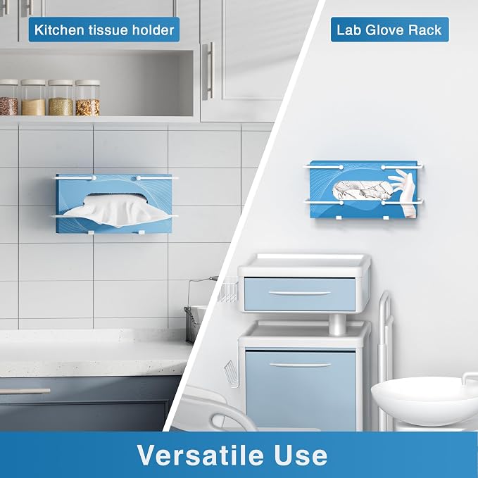 Glove Box Dispenser Wall Mount, Metal Tissue Holder, White | Wall Mount Glove Holder Organizer for Disposable Glove Box & Tissue Box, For Lab, Kitchen, Bathroom, Garage