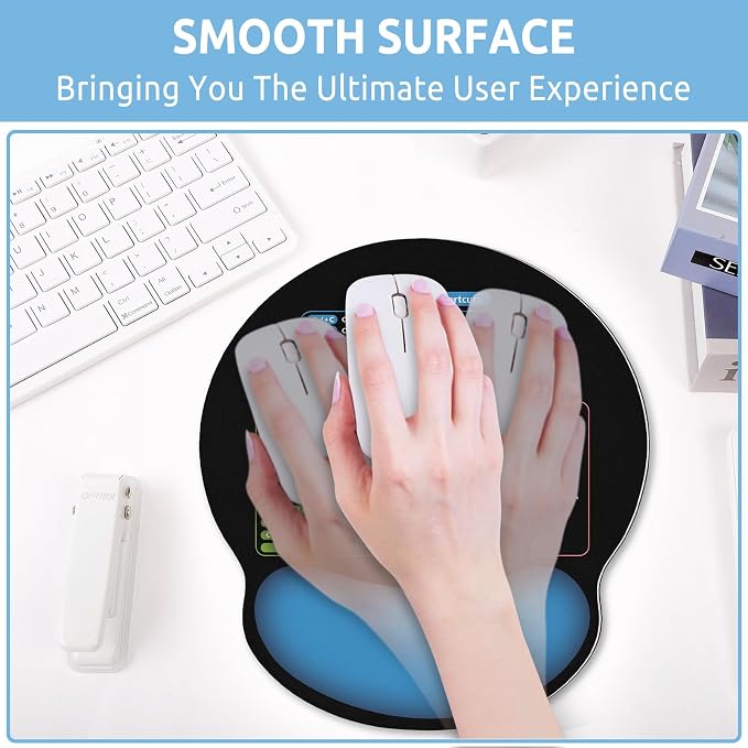 KONVINIT Ergonomic Mouse Pad with Wrist Rest, Small Excel Cheat Sheet Desk Pad with Windows & Office & Excel Shortcuts, Non-Slip Rubber Base Mouse Pads for Desk with Smooth Surface, Black Blue