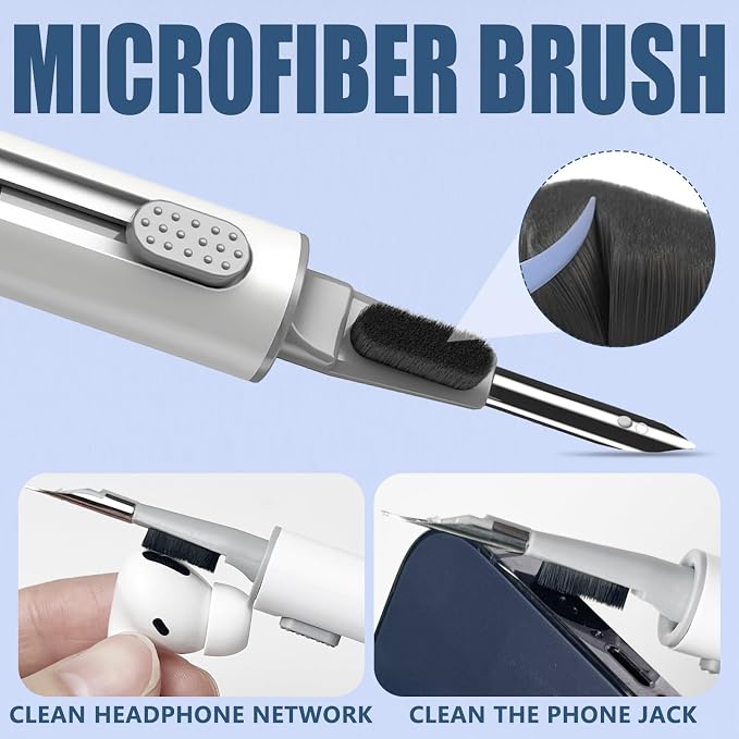 Inesore Multi Cleaning Kit for AirPods & All Earbuds (White+Cleaning Cloth) | 3-in-1 Design with Brush,Sponge & Metal Tip, Airpod Cleaning, Phone Cleaner, Earbud Cleaning, Electronic Device Cleaning Tool