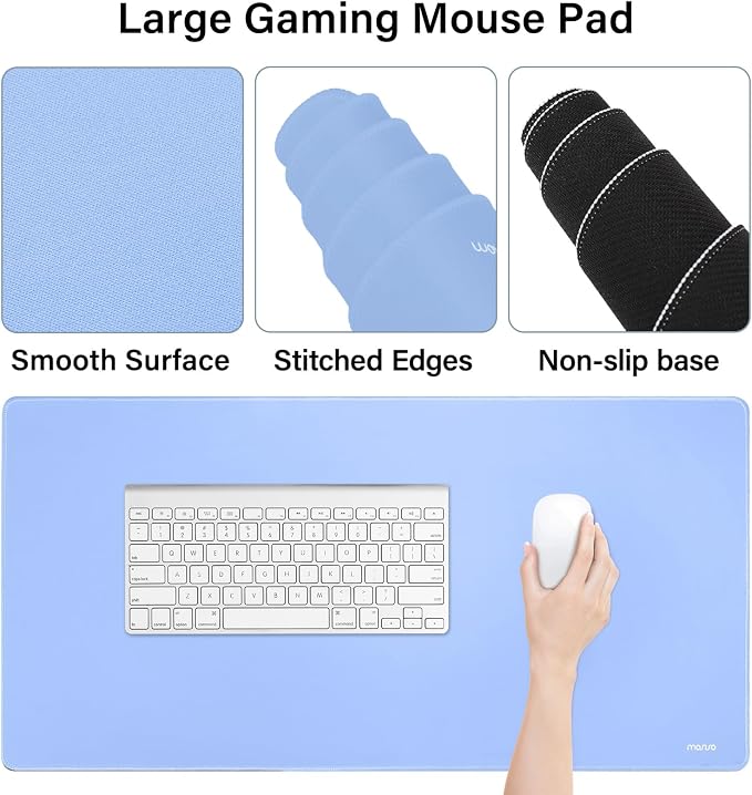 MOSISO Keyboard Mouse Pad Set, Gaming Mouse Pad&Keyboard Wrist Rest | Ergonomic Wristrests with Memory Foam Home Office Easy Typing Cushion Non-Slip Mousepad, Air Blue