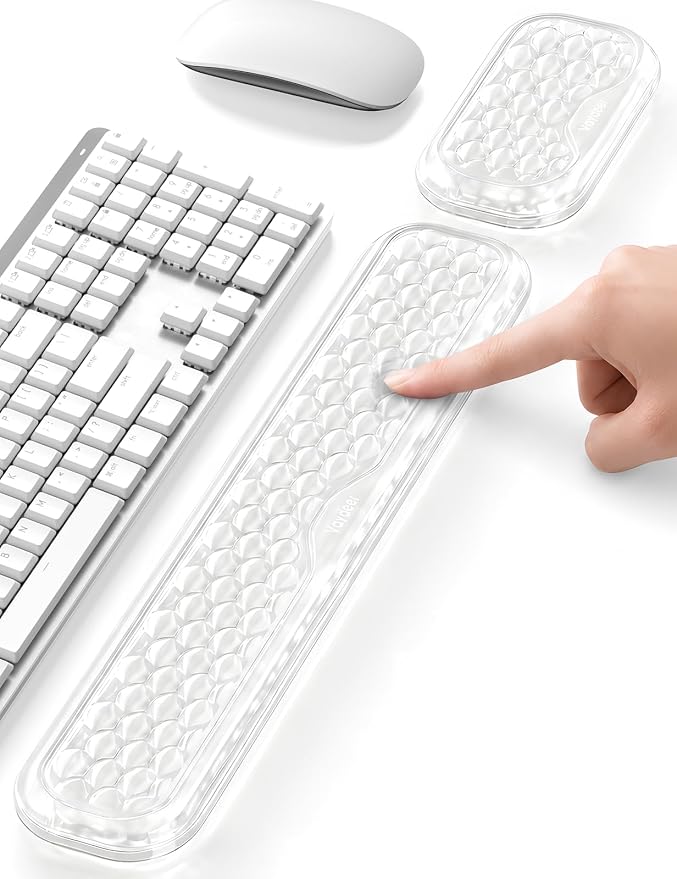 Vaydeer Gel Wrist Rest Set for Keyboard and Mouse, Ergonomic Wrist Support | Cooling Gel Keyboard and Mouse Wrist Pads with Non-Slip Base for Typing, Gaming, Laptop, Home Office, Crystal Clear