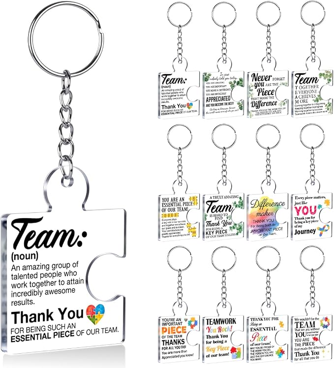 Team Appreciation Gifts Bulk Thank You Keychains for Coworkers | Gift Set for Employee, Staff, Teachers, Teamwork Puzzle Piece Keyring, Acrylic
