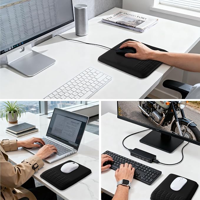 Ergonomic Mouse Pad with Wrist Rest Set, Super Soft Memory Foam Relief-Pain for Computer Keyboard, Non-Slip Arm Palm Rests Cushion PU Base for Office and Home (Classic Gray)