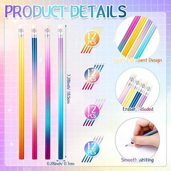 Teling 48 Pcs Mlp Pencils Theme Party Favors Fun Pencils in Bulk with Eraser Wooden Number 2 Graphite for Students Back to School Gifts Classroom Birthday Supplies