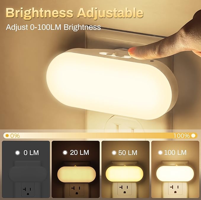 DORESshop Led Night Lights Plug into Wall Soft White, Compact Dimmable Night Light for Nursery 4Pack for Bedroom, Kids Room, Bathroom