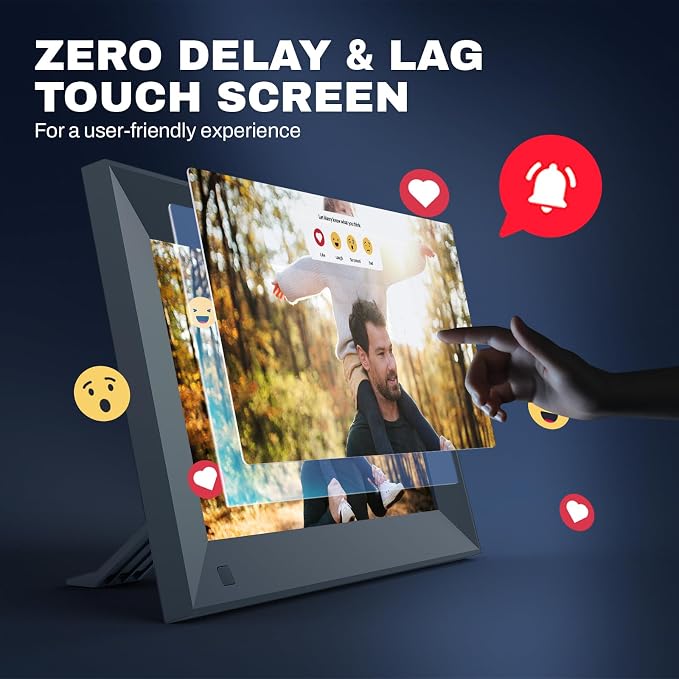 Frameo 8 Inch smart WiFi Digital Photo Frame with 1280x800 HD IPS Touchscreen, Frameo Digital Frame WiFi 16GB, Wall Mountable, Share Photo/Video via Apps, Email, Support USB/Mirco SD, Black