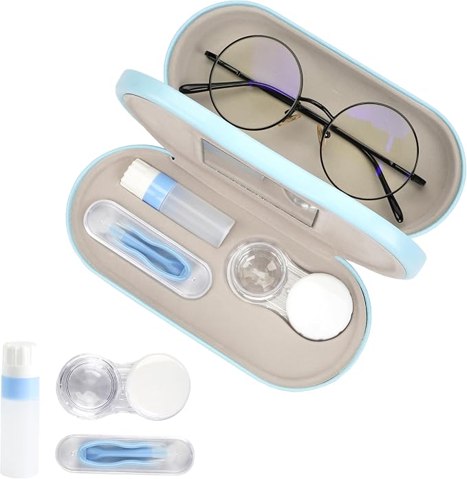 Eyeglass Case Double Sided Travel Size Portable Contact Lens Box 2 in 1 | Multifunction With Tool for Daily Outdoor Office