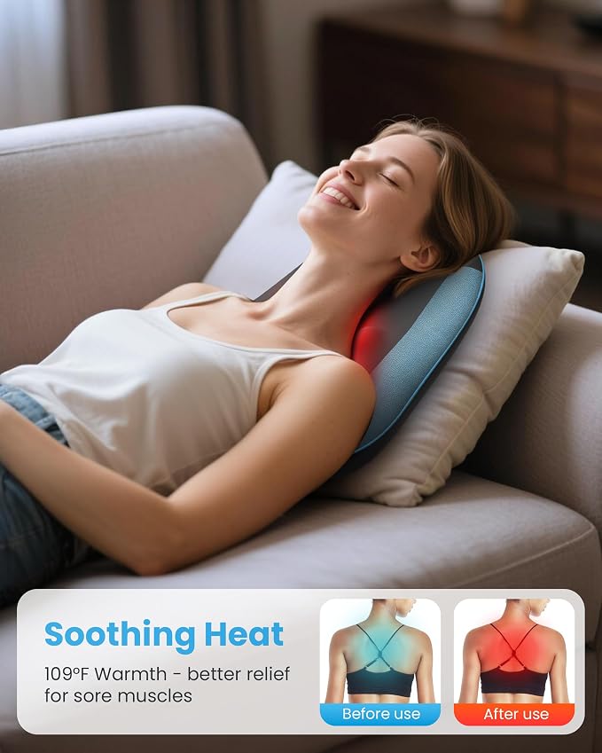 COMFIER Cordless Lumber Support Pillow for Office Chair, Lower Back Massager with Heat, Shiatsu Back Support Cushion, Rechargeable & Portable for Office, Home Use, Gift for Women
