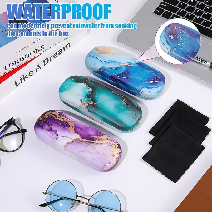 3 Piece Eyeglasses Case，Hard Shell Glasses Case Protective Case with Cleaning Cloth Reading Glasses Case
