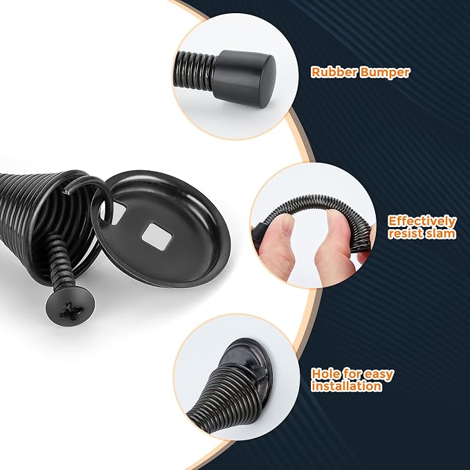 Ravinte Door Stoppers, 12 Pack Black Spring Door Stops with Rubber Bumper, Door Stoppers for Bottom of Door