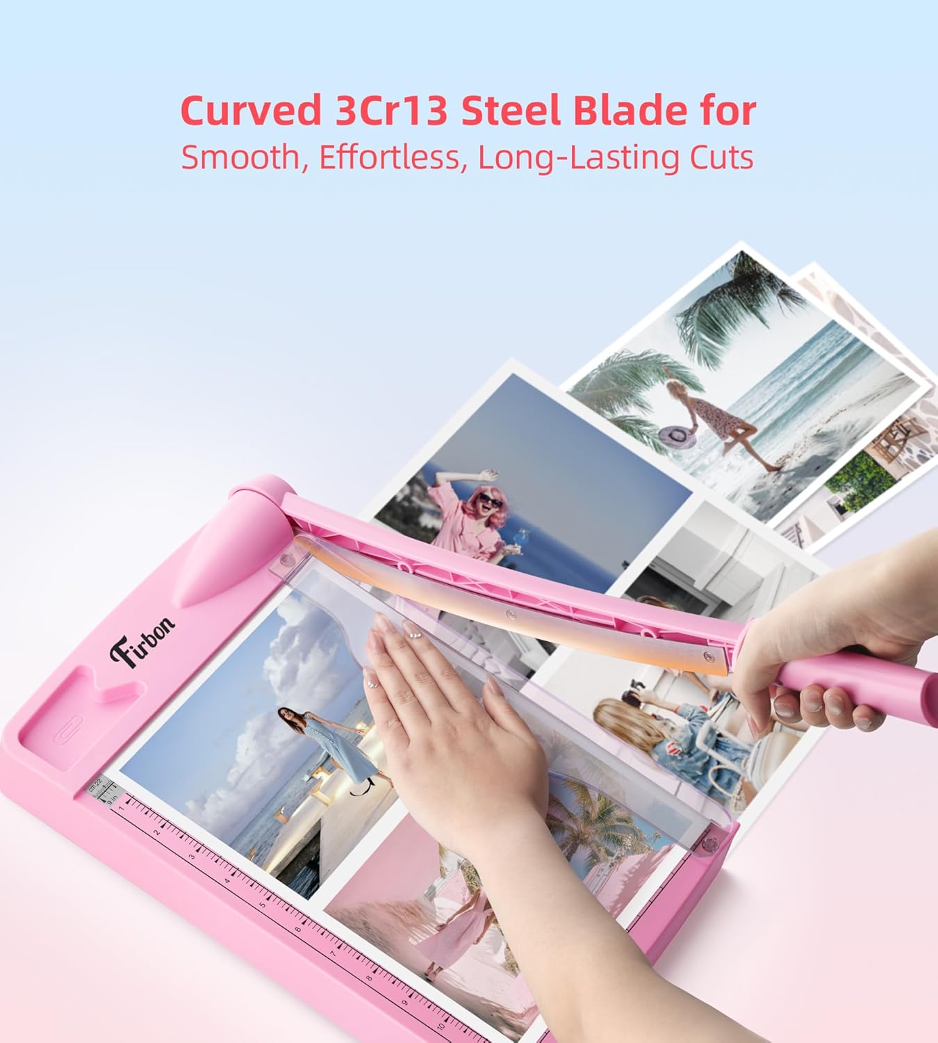 Firbon 12" Guillotine Paper Cutter, Heavy Duty 12-Sheet Capacity Trimmer for Cardstock, Photos, Scrapbooking, Office, Classroom, Studio (Pink)