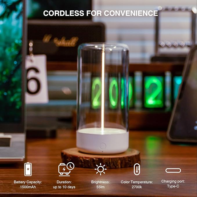 Mini Minimalist Cordless Table Lamp, Rechargeable Ambient Light, White