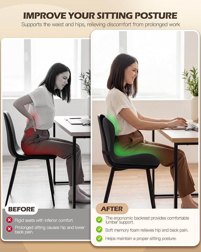 Office Chair Cushion for Tailbone & Low Back Pain Relief, Seat Cushions for Office Chairs with Comfortable Foam and High Backrest, Suitable for Office Chairs, Cars, Trucks, and Home Chairs