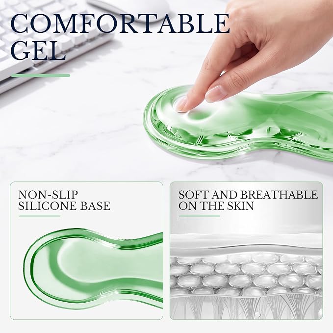 Keyboard Wrist Rest & Ergonomic Mouse Pad with Wrist Rest Set, Cute Transparent Gel Wrist Rest for Keyboard and Mouse, Soft Support for Pain Relief, Office, Gaming Desk Accessories（Green）