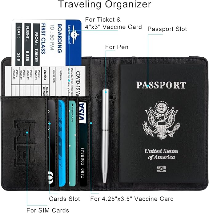 WALNEW Passport Holder for Travel, RFID Passport Cover Wallet for Women Men, PU Leather Passport Book Card Holder Case with Pen, Travelling Essentials for Flying | PU Leather Passport Cover Case with Pen Holder, Travel Must Haves Accessories, Passport ...