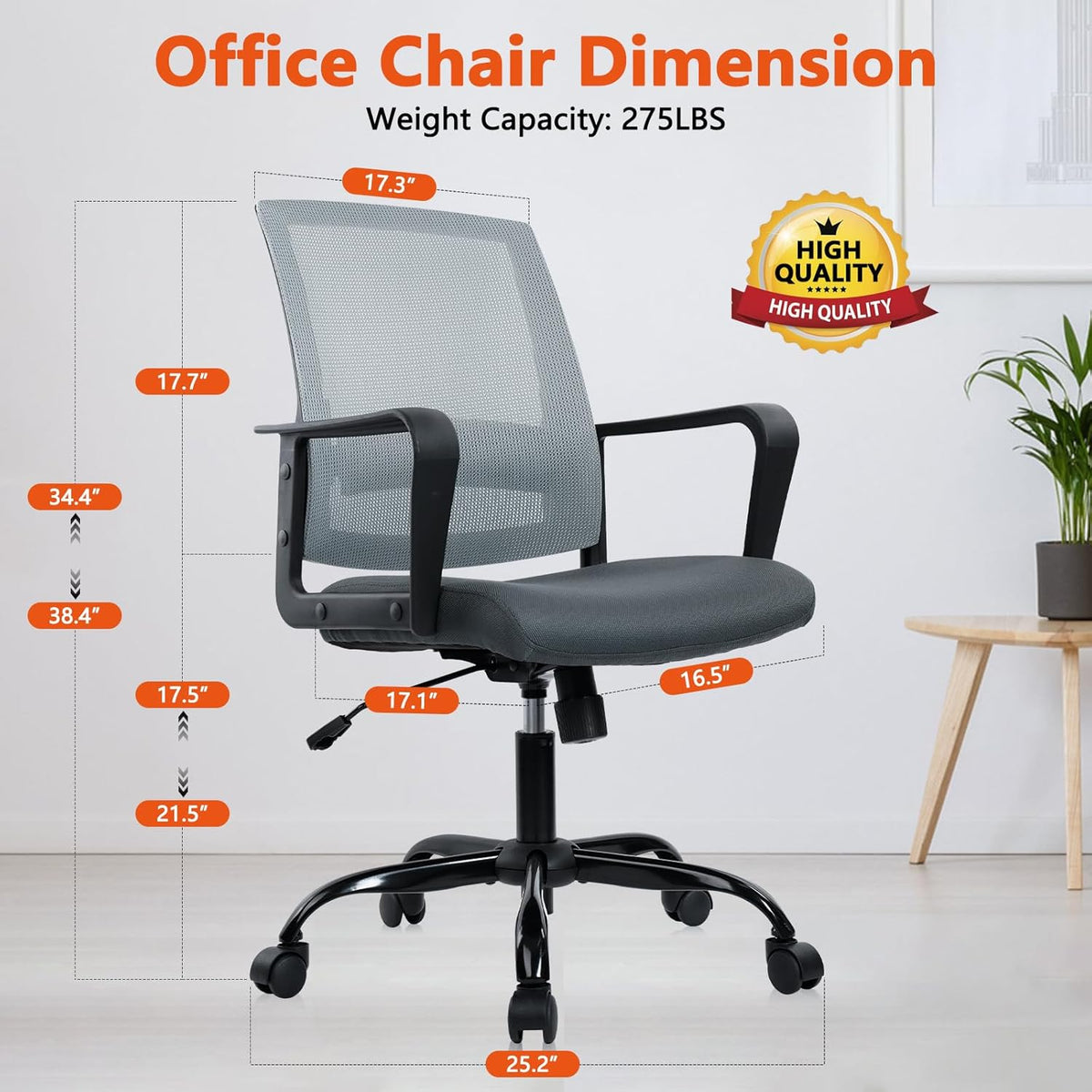 CLATINA Ergonomic Office Desk Chair - Mesh Office Chair with Adjustable Lumbar Support, Rolling Comfortable Computer Task Chairs with Arms for Home Conference-Gray, 4 Pack