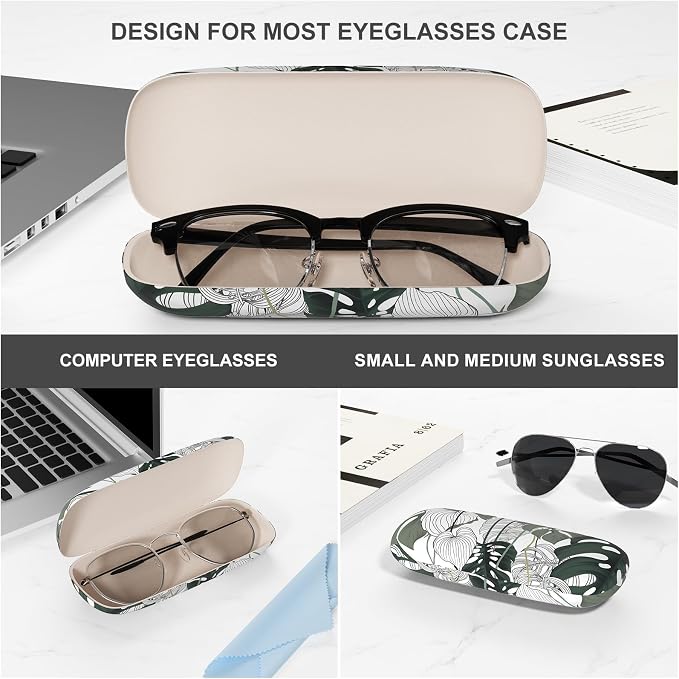 Eyeglasses Case, Portable Hard Shell Protective Case for Glasses, Eyeglass Holder Box for Women with Cleaning Cloth