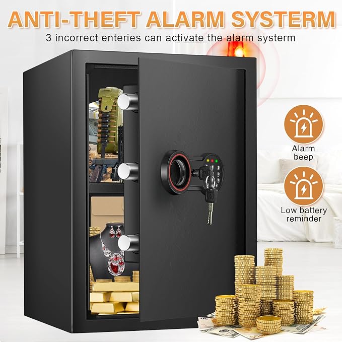 [19.7" Tall] Large Home Safe Box with Fireproof Waterproof Bag | Dual Alarm System, Digital Keypad and Spare Keys, Wall/Floor Mountable for Home Money Firearm Documents Medicines