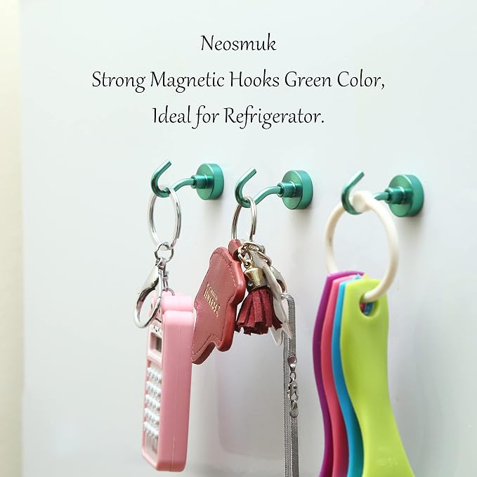 Neosmuk Magnetic Hooks, Heavy Duty 30lb+ Strong Magnet Hook for Cruise Cabins, Cruise Essentials 2026 for Hanging, Metal Wall Refrigerator Hangers (Green, 10 Pack)