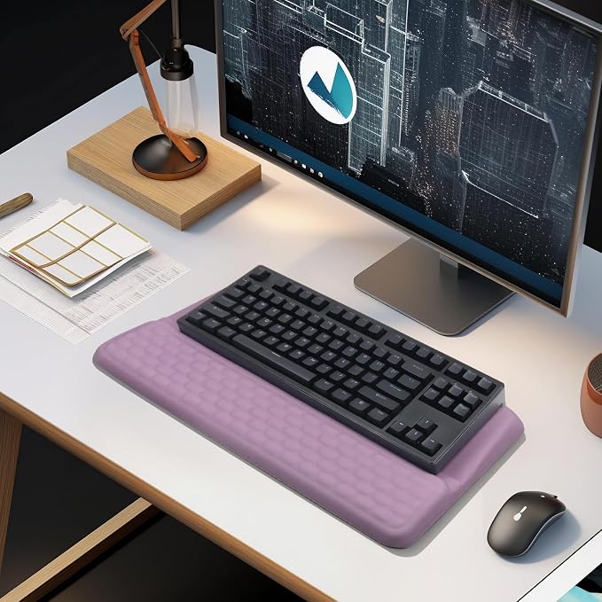 Computer Keyboard Stand with Wrist Rest Support Pad, Purple | Ergonomic Comfy Tilted Keyboard Stand Riser Holder Pad for Pain Relief, Soft Memory Foam Desk Cushion for Office Home