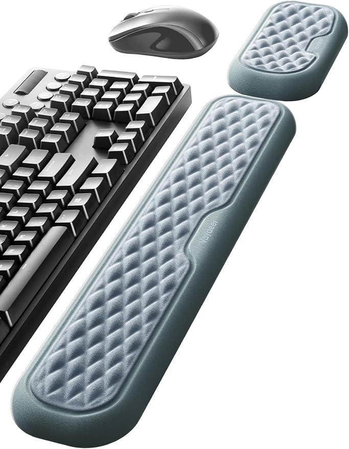 Vaydeer Wrist Rest for Keyboard and Mouse, Computer Ergonomic Wrist Support Pad, Soft Memory Foam Arm Cushion for Desk, Two-Tone Palm Hand Office Laptop Typing-Gray and Blue