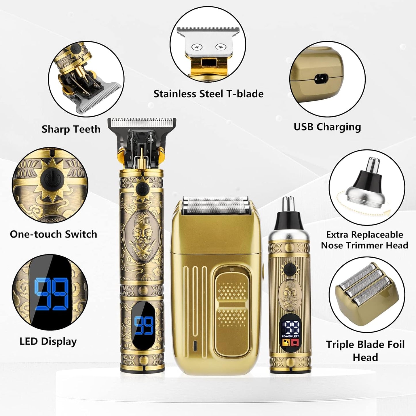 Professional Hair Trimmer for Men,Hair Clippers Nose Hair Trimmer Shaver Set,Cordless Barber Clippers,T-Blade Beard Trimmer Electric Shaver Razor for Men Haircutting Grooming Kit