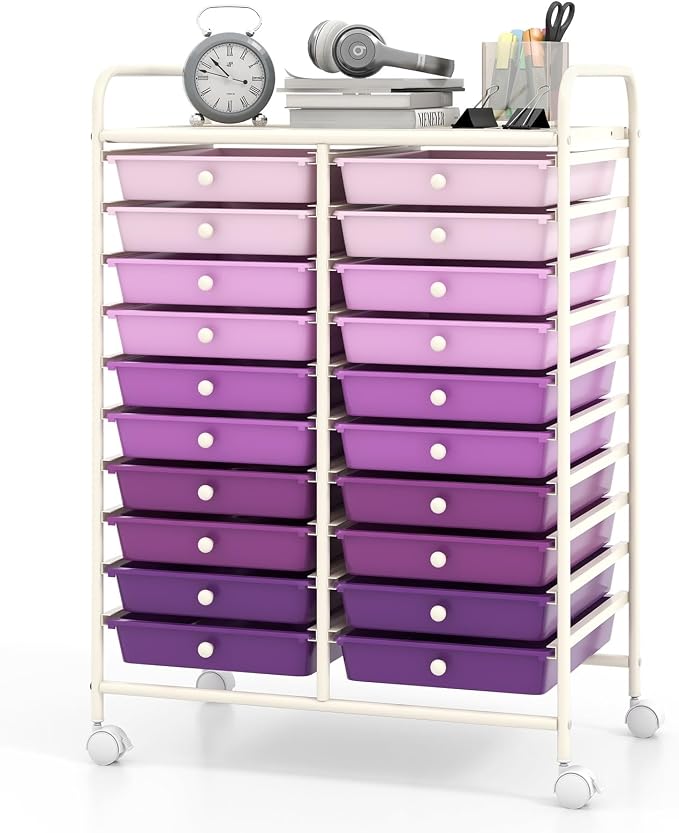 RELAX4LIFE 20-Drawer Rolling Storage Cart - Mobile Rolling Cart w/Drawers for School Classroom Teacher Office Home Salon, Paper File Art Supply Craft Organizer, Utility Cart on Wheels