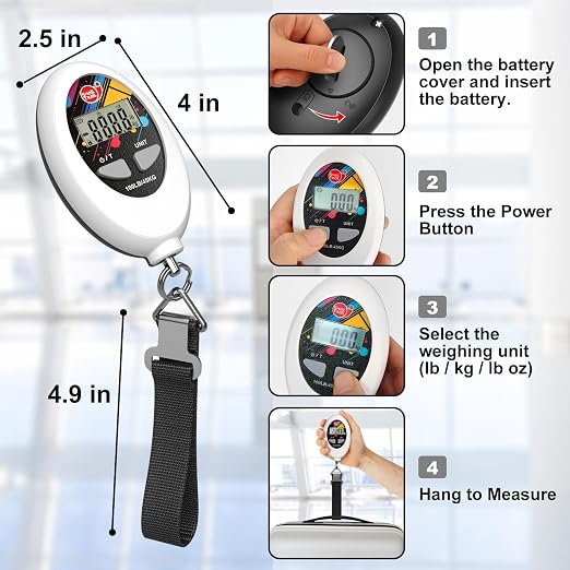 SNAIL TRAIL 100 lbs (45 kg) Digital Luggage Scale, White | Portable Suitcase Weigher, Travel Bag Weight Scale, Handheld Baggage Weigh Machine, Gift for Travelers
