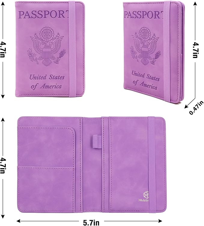 Melsbrinna Premium Leather Passport Holder Covers Case, Waterproof Rfid Blocking Travel Wallet Passport Holder with Pen Holder, Cute Passport Book for Women/Men