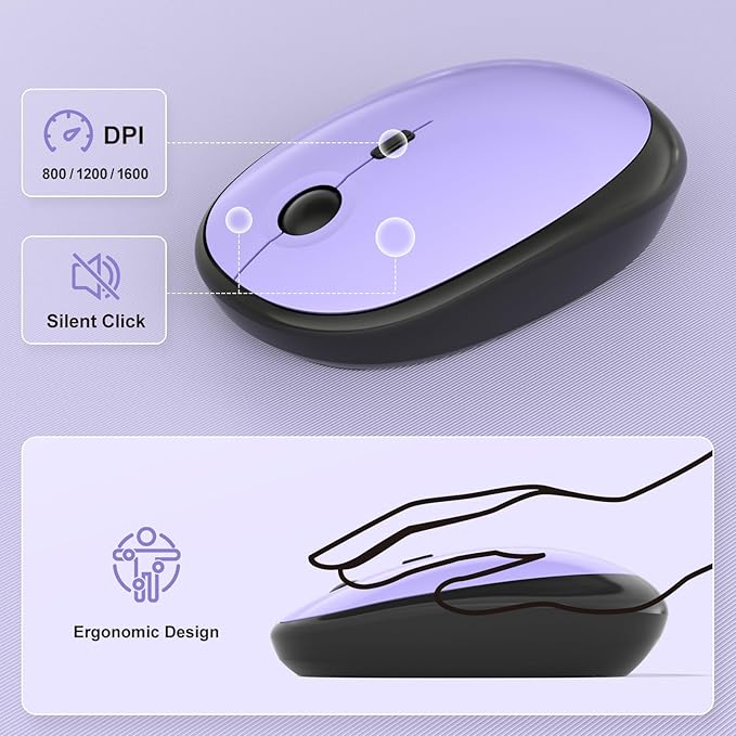 MOFII Wireless Keyboard and Mouse Combo, Full Size 2.4G Retro Round Computer Keyboard and Mouse Set, Plug and Play, for Windows, Computer, Desktop, PC, Notebook - (Black Purple Gradient)