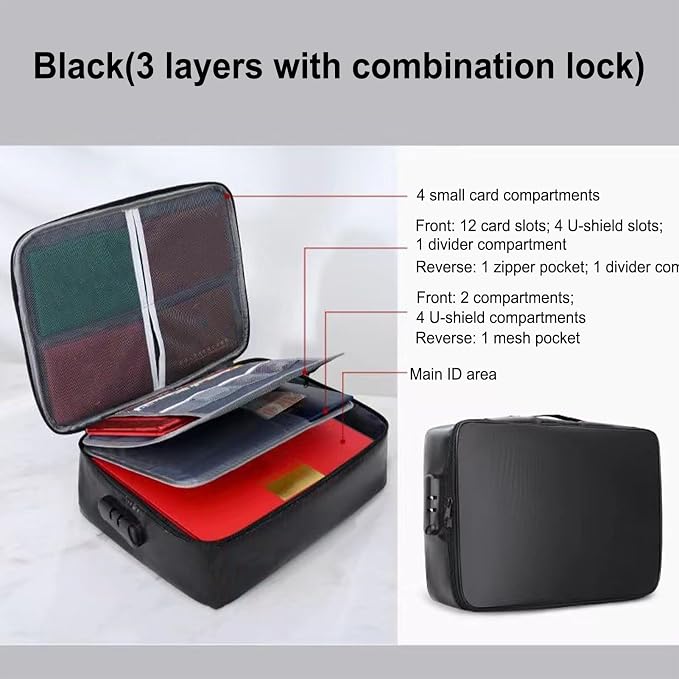 Fireproof Box, Lockable File Organizer, Portable Fireproof and Waterproof Filing Cabinet, 14.57x11.42x3.94 inches, Secure Storage with Handle for Documents, Home and School Use