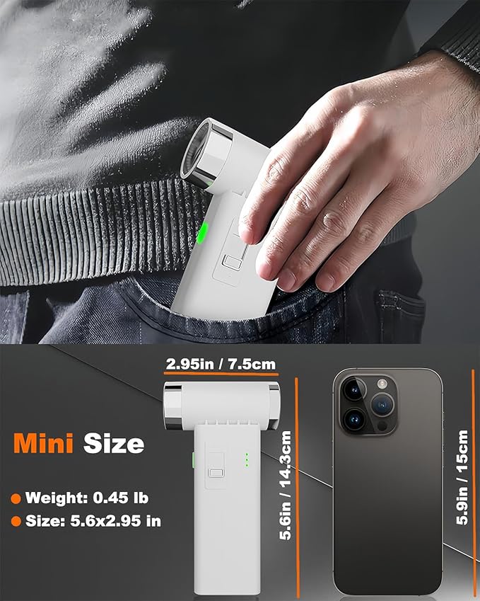 Compressed Air Duster – 110,000 RPM Super Power Cordless FT03 Electric Blower with Brushless Motor, 0-100 Speed Adjustable Jet Fan, Dust Blower for Keyboard, PC, Car & Outdoor Cleaning (White)