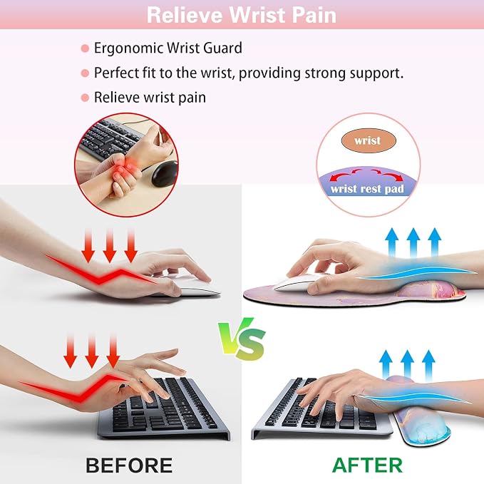Mouse Pad with Wrist Rest Pink, 3-in-1 Wrist Support Mousepad Set, | Gaming with Anti-Skid Base,Ergonomic Mouse Pad,Memory Foam Keyboard Gel Wrist Rest