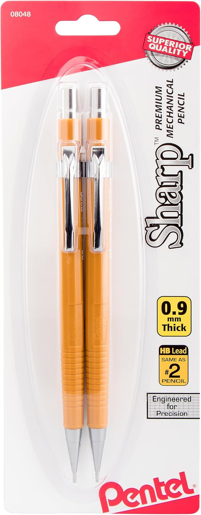 Pentel Sharp Mechanical Pencil, (0.9mm), Bold Line, Yellow Barrel, Pack of 2 (P209BP2-K6)