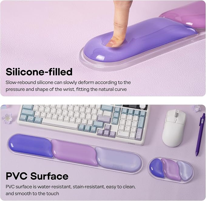 EPOMAKER CloudGel Wrist Rest for Keyboard and Mouse, 2 Pieces | Silicone Wrist Support, Anti-Slip Rubber Bottom, Ergonomic Design, Suitable for Office/Computer/Laptop/Gaming (Purple)