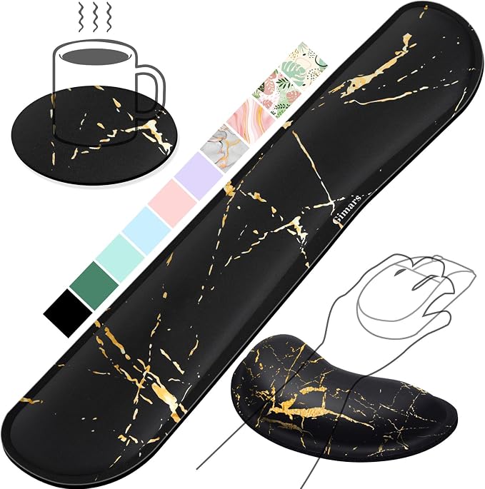 Gimars Upgrade Enlarge Gel Memory Foam Set Keyboard Wrist Rest Pad, Mouse Wrist Cushion Support for Office, Computer, Laptop, Mac, Comfortable, Lightweight for Easy Typing Pain Relief,Marbling