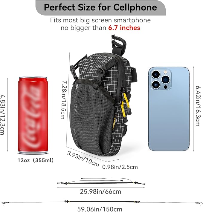 HIKEMAN Backpack Shoulder Strap Pouch - Smartphone Strap Pack,Waterproof Backpack Strap Pocket Attachment Bag for Hikers,Small Crossbody Bag Waist Pack for Sports Hiking Camping(Black)